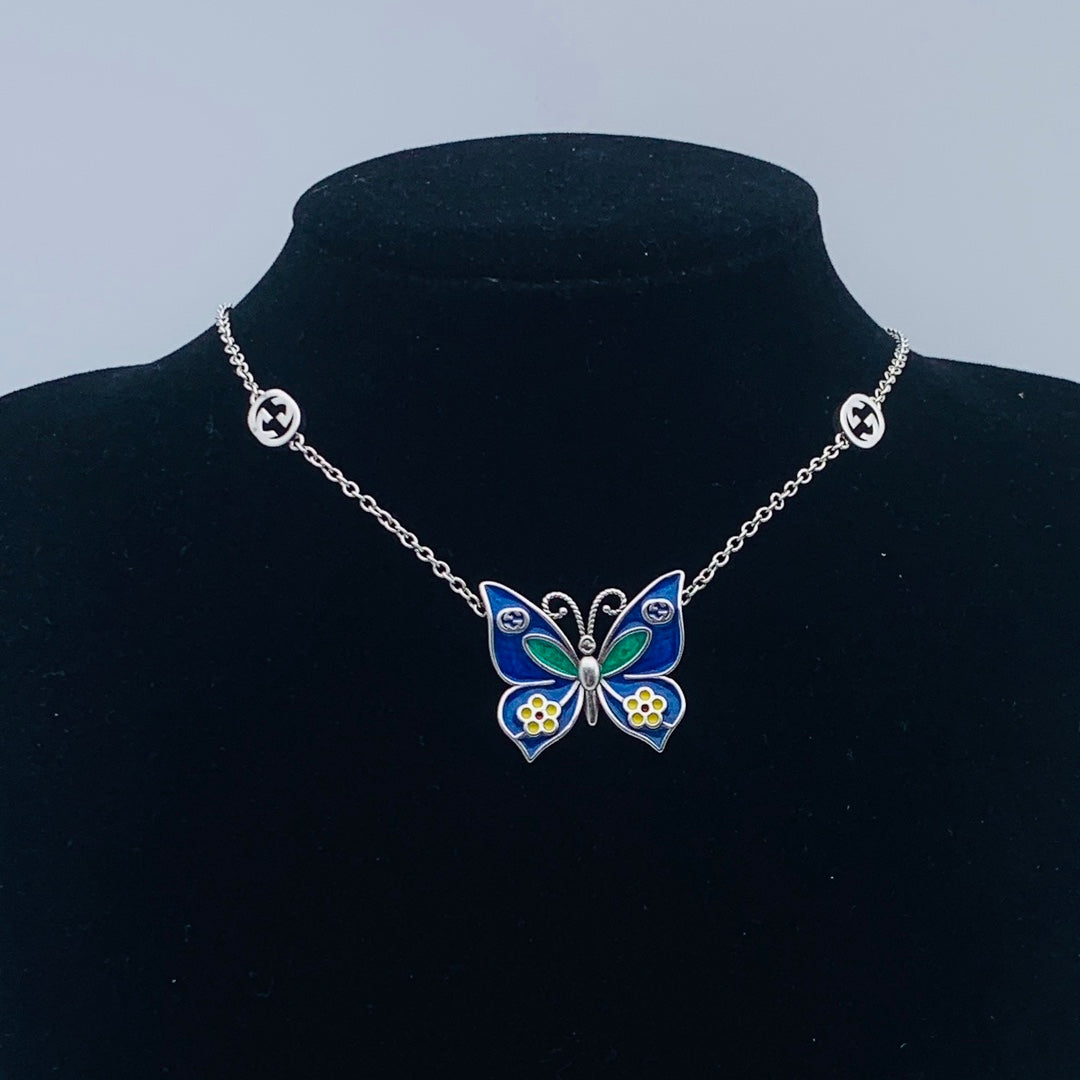 Vintage Cloisonné Butterfly Logo Chain Full Jewelry Set