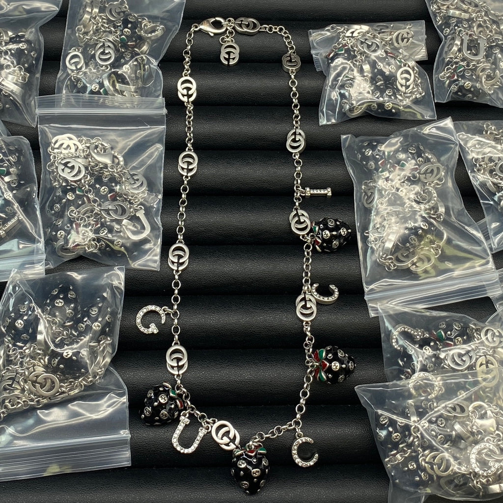 Black Strawberry Jewelry Set with Silver Chain