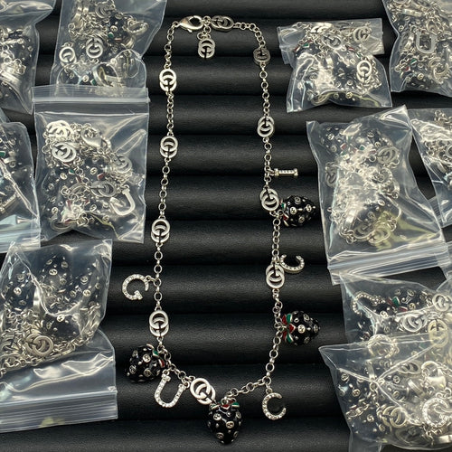Black Strawberry Jewelry Set with Silver Chain