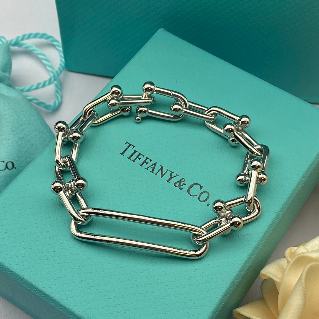 Ball Stud Rectangular Link Chain Necklace & Bracelet Set