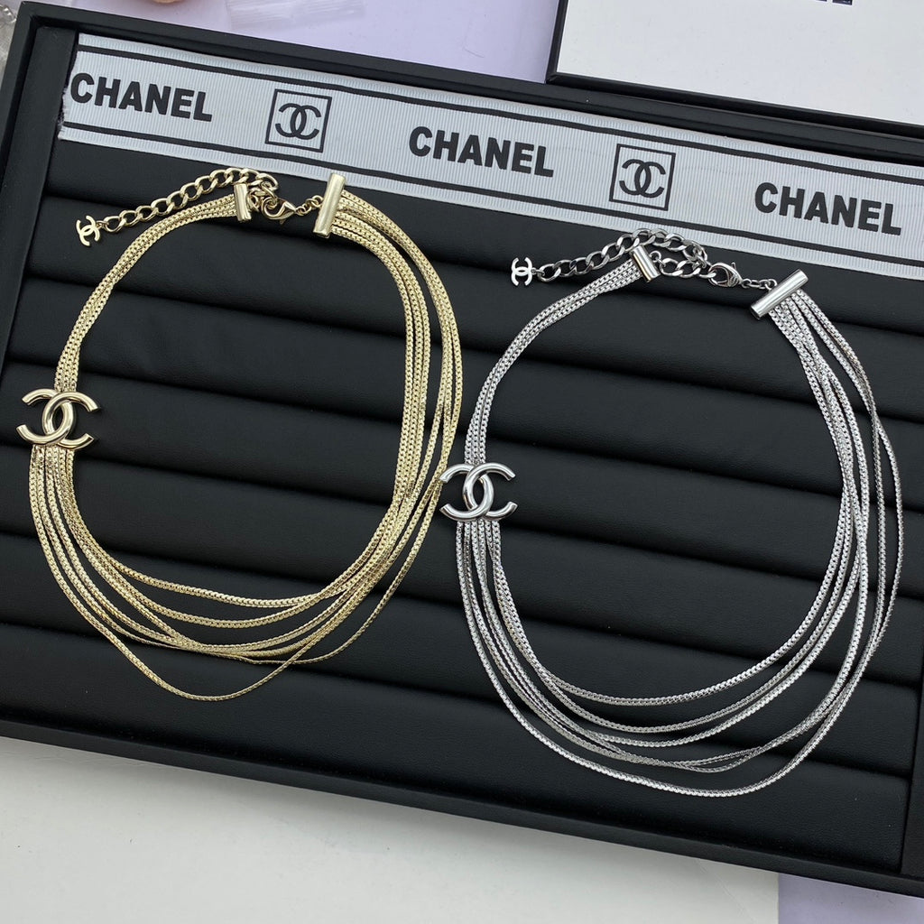 CC Logo Multi-Strand Snake Chain Choker Necklace