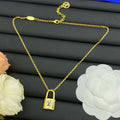 Engraved Padlock Pendant Cable Chain Necklace