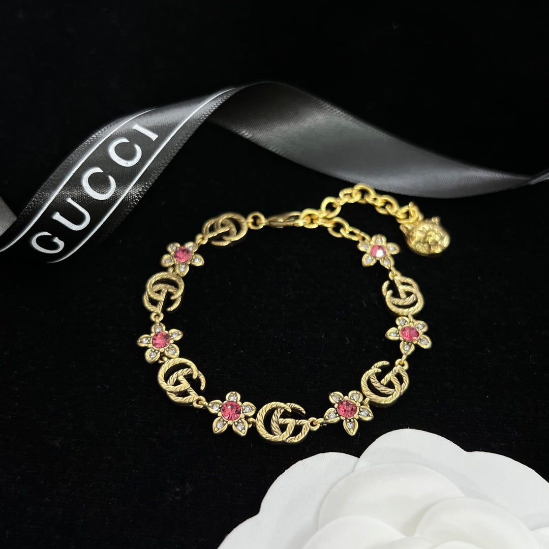Vintage Pink Crystal Daisy Logo Full Jewelry Set