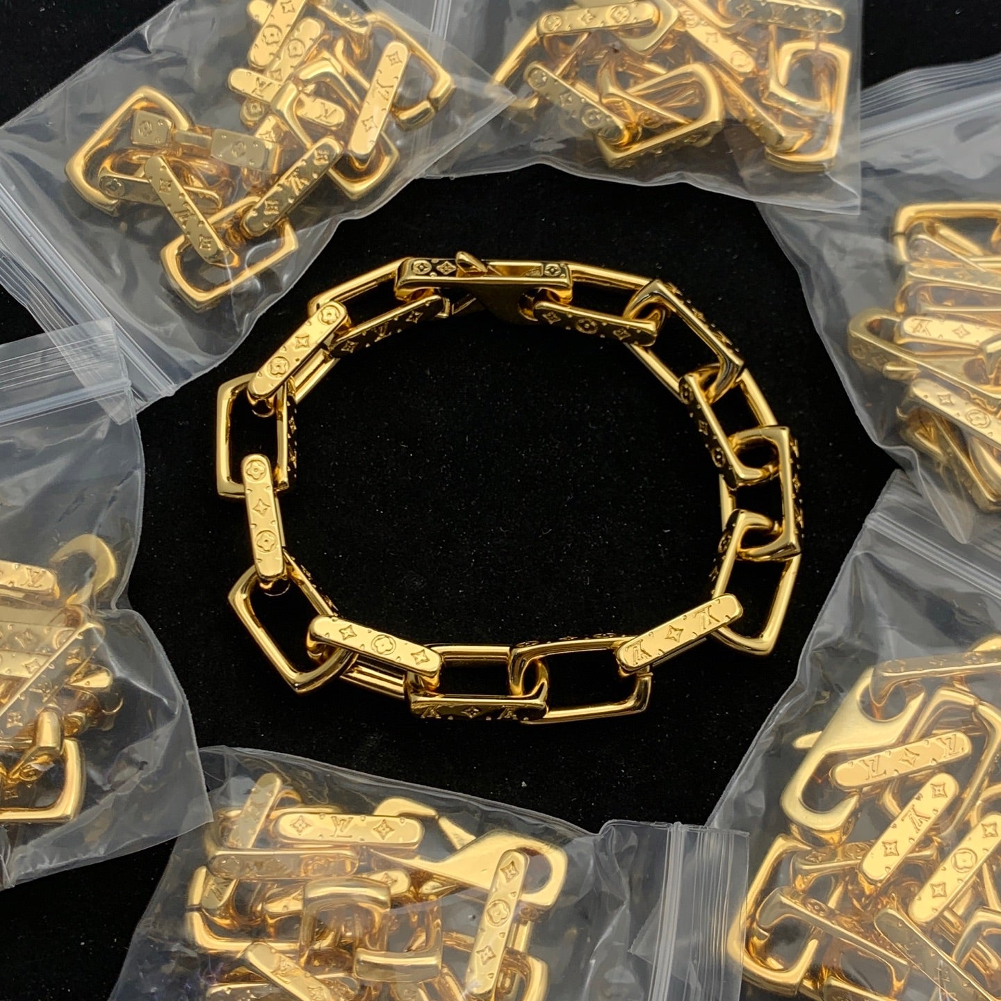 Monogram Square Link Chain Necklace & Bracelet Set