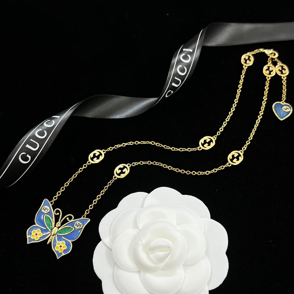 Vintage Cloisonné Butterfly Logo Chain Full Jewelry Set