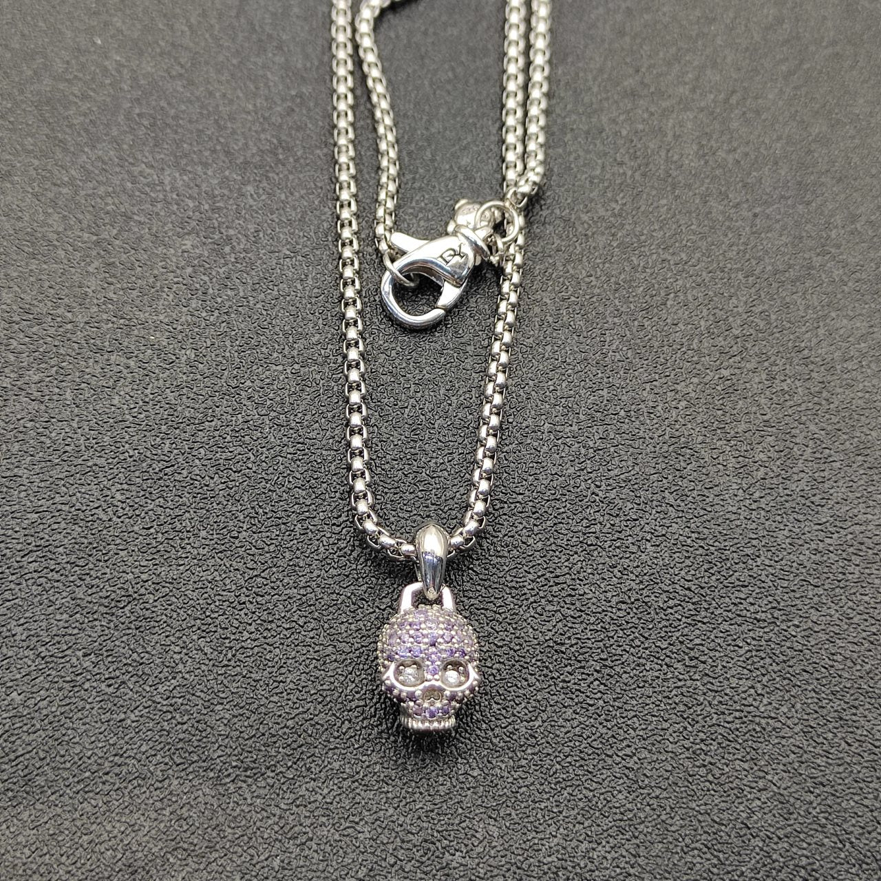 Micro Pavé Skull Pendant Box Chain Necklace