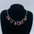 Burgundy Strawberry Jewelry Set with Silver Chain