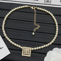 Pearl Strand CC Pavé Square Pendant Necklace – Gold & Silver