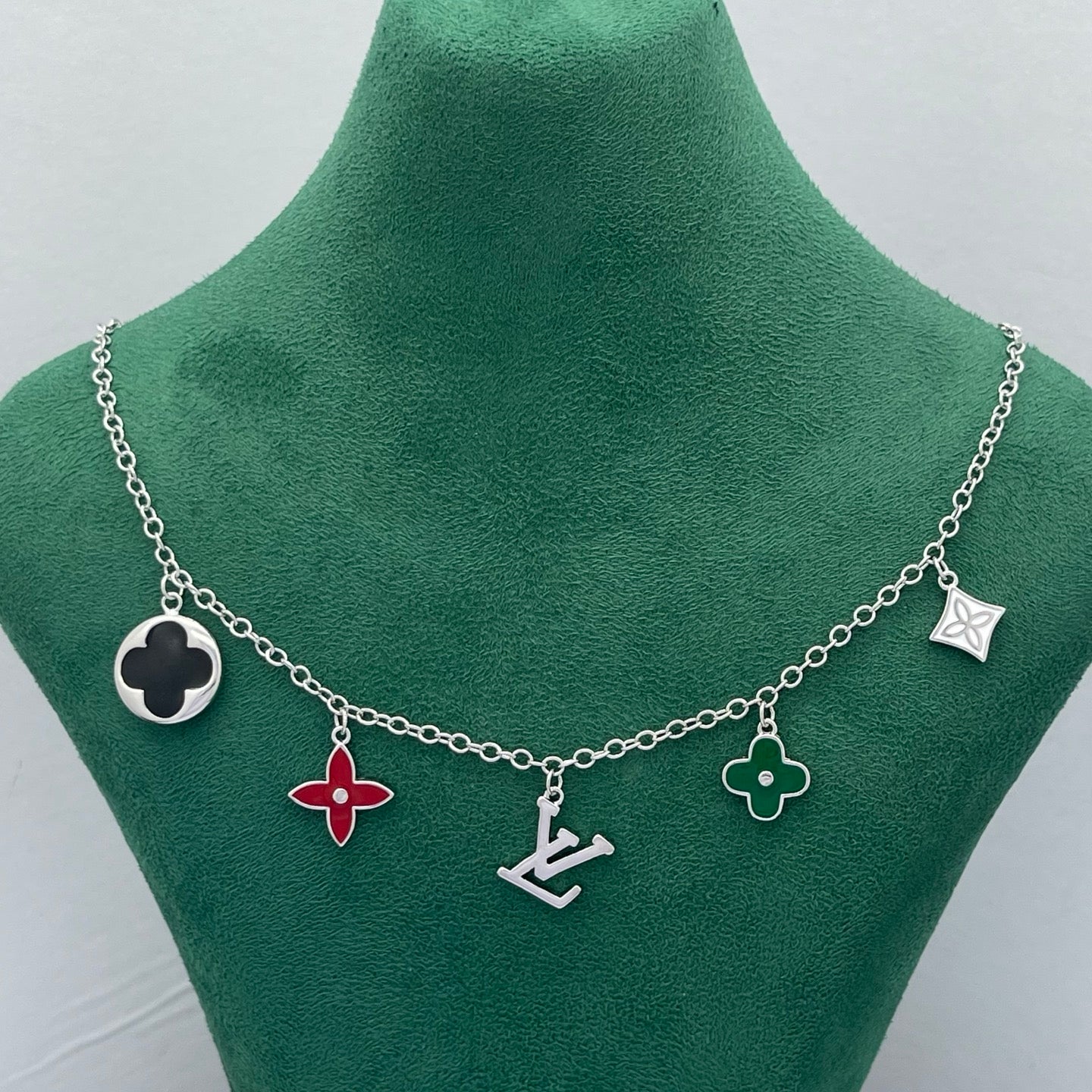 Colorful Enamel Floral Multi-Charm Necklace