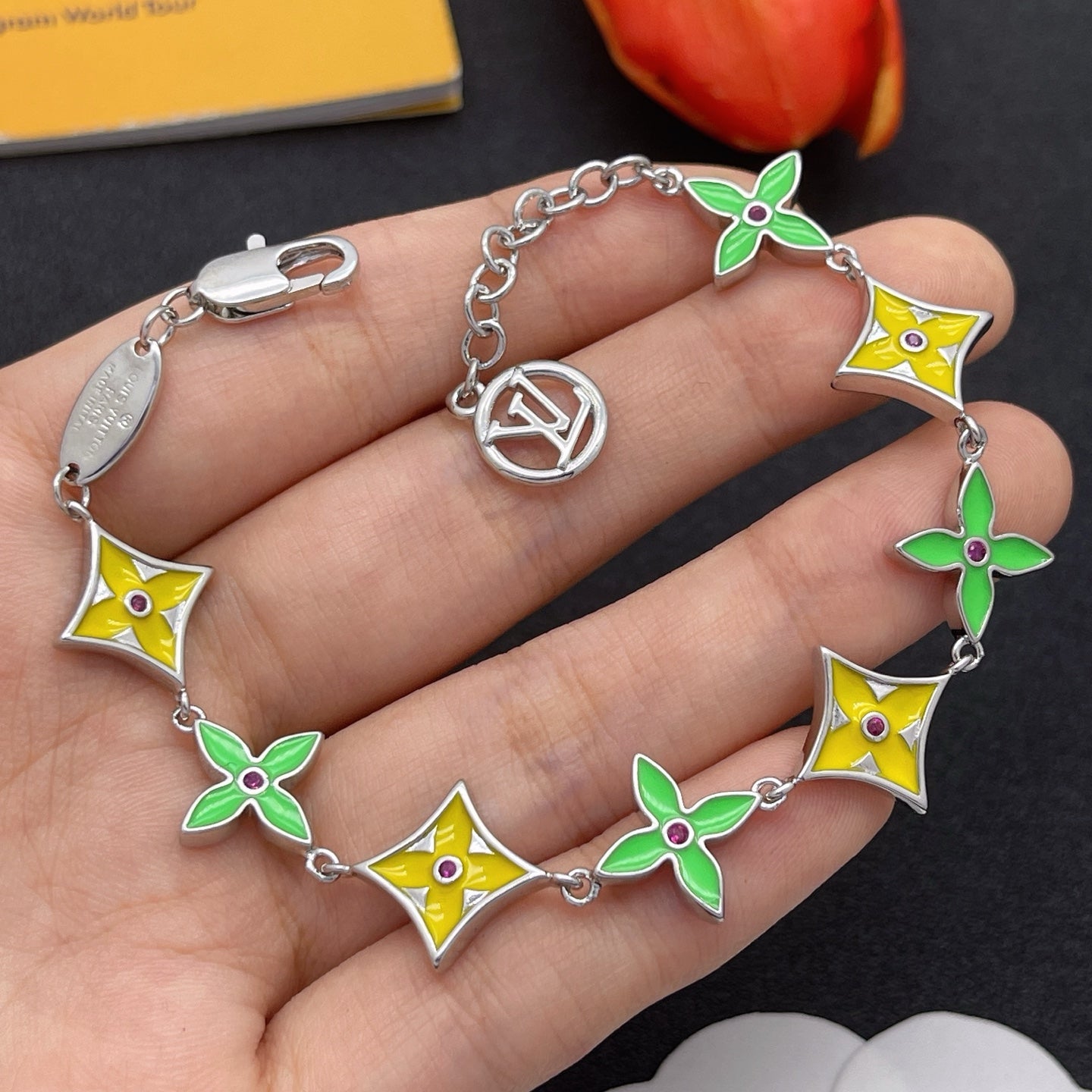 Enamel Flower Monogram Jewelry Set