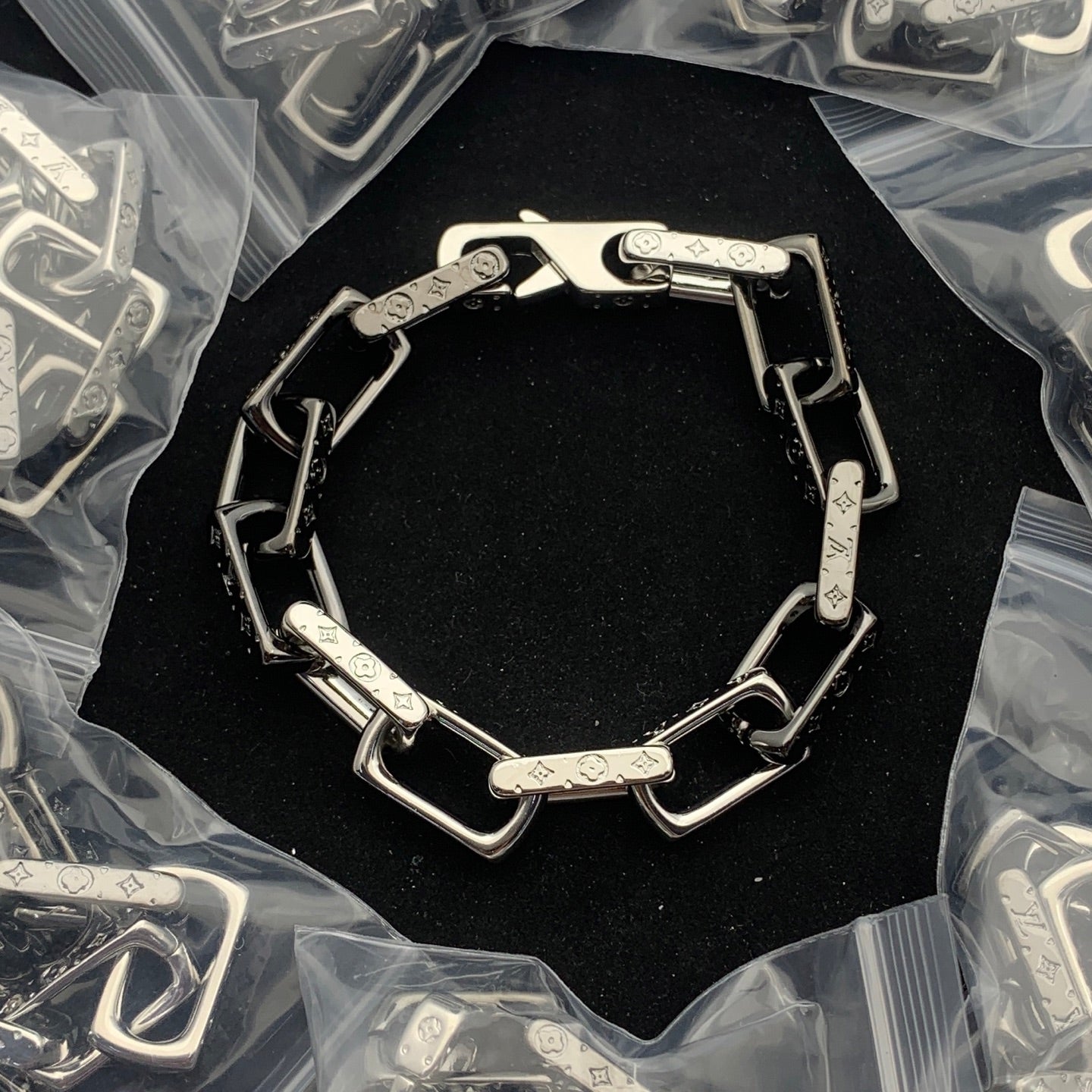 Monogram Square Link Chain Necklace & Bracelet Set