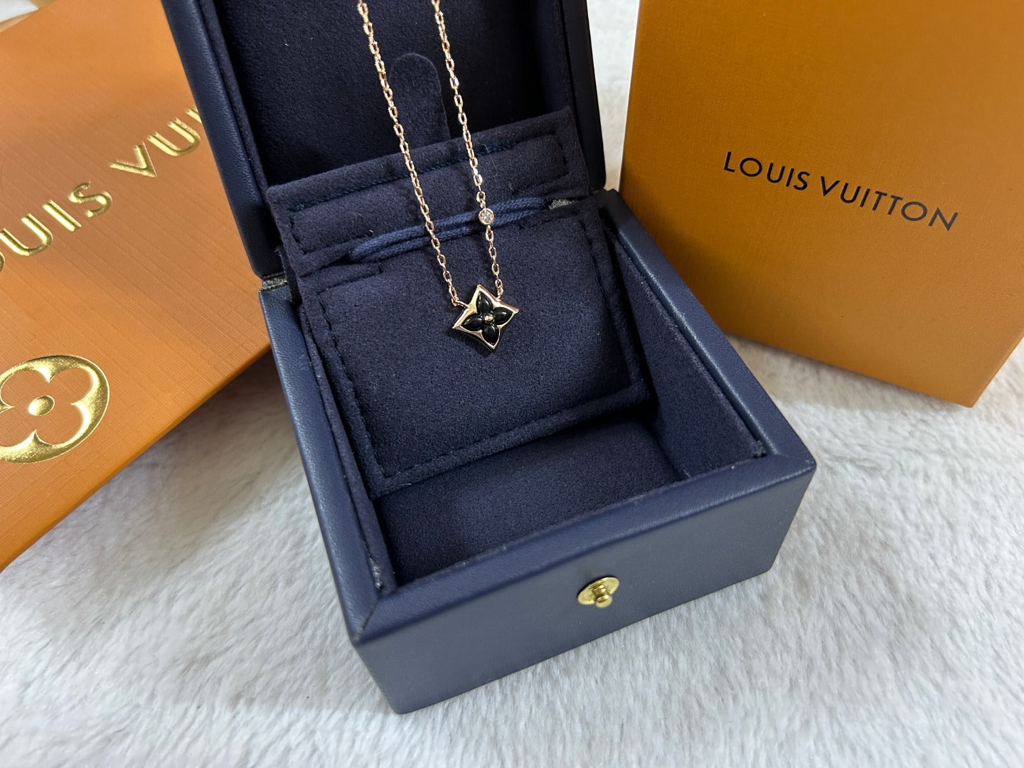 Black Enamel Bold Floral Pendant Necklace