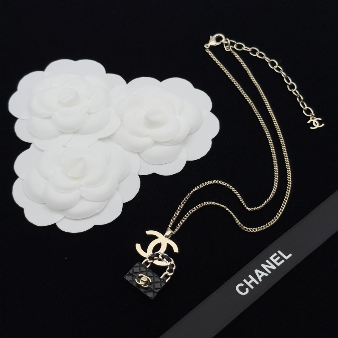 Quilted Mini Bag Charm Necklace & Earrings Set