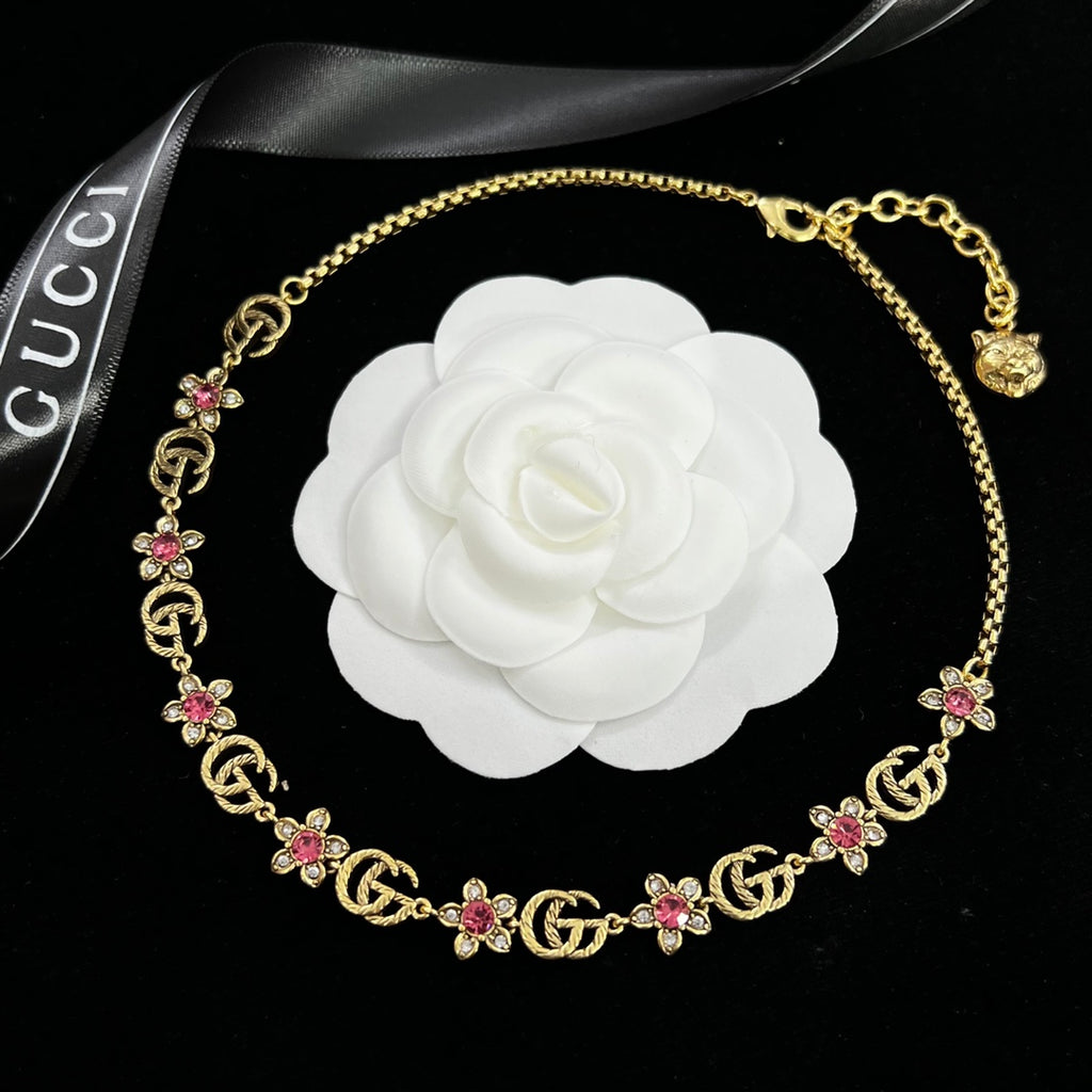 Vintage Pink Crystal Daisy Logo Full Jewelry Set