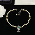 Emerald Green Teardrop Star & Crystal Interlocking Loop Charm Faux Pearl Choker & Stud Earring Set