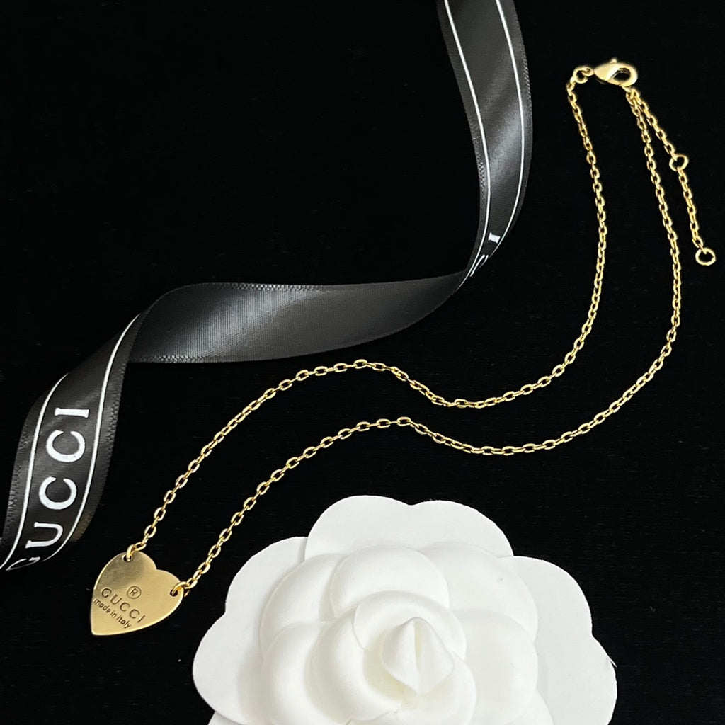 Engraved Heart Charm Cable Chain Full Jewelry Set