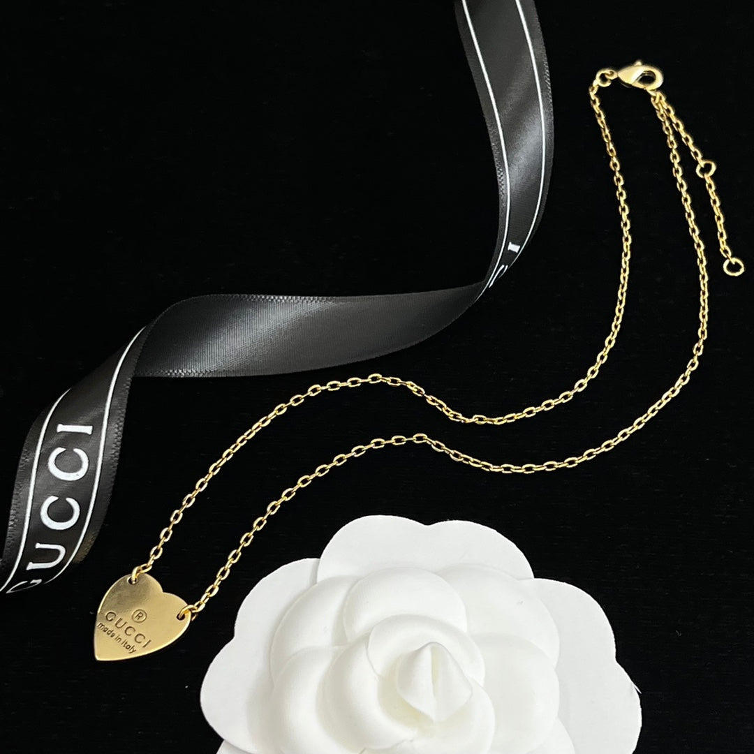 Engraved Heart Charm Cable Chain Full Jewelry Set
