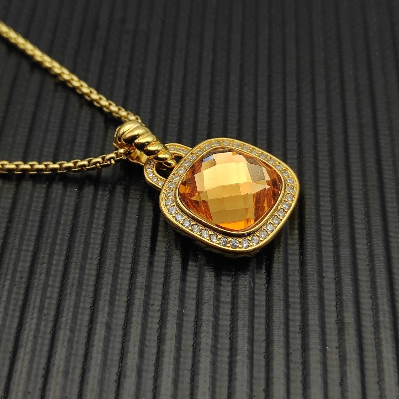 Colorful Crystal Square Pendant Necklace & Ring Set