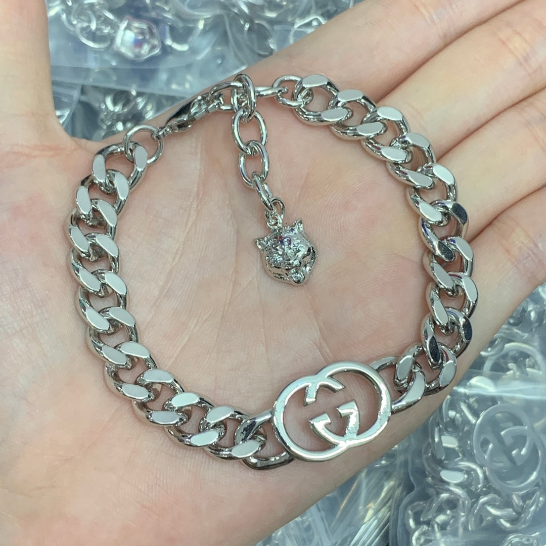 Cuban Link Double Ring Lion Head Jewelry Set