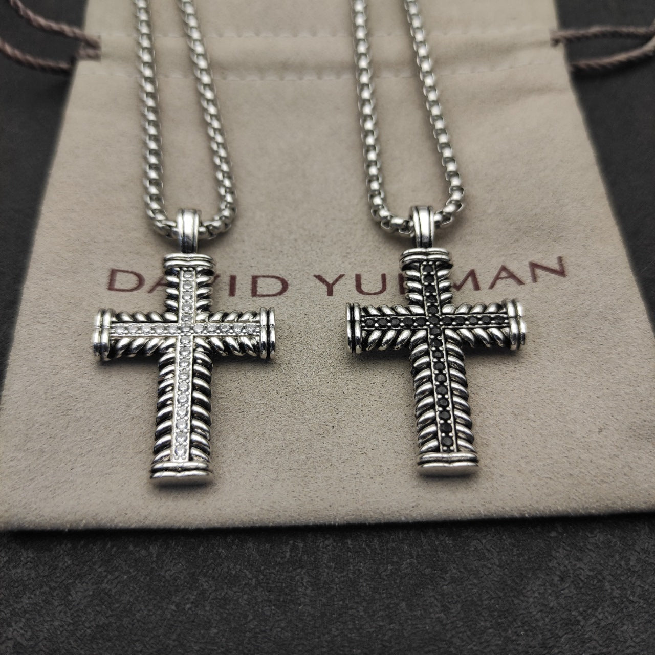 Cable Texture Pavé Cross Pendant Necklace