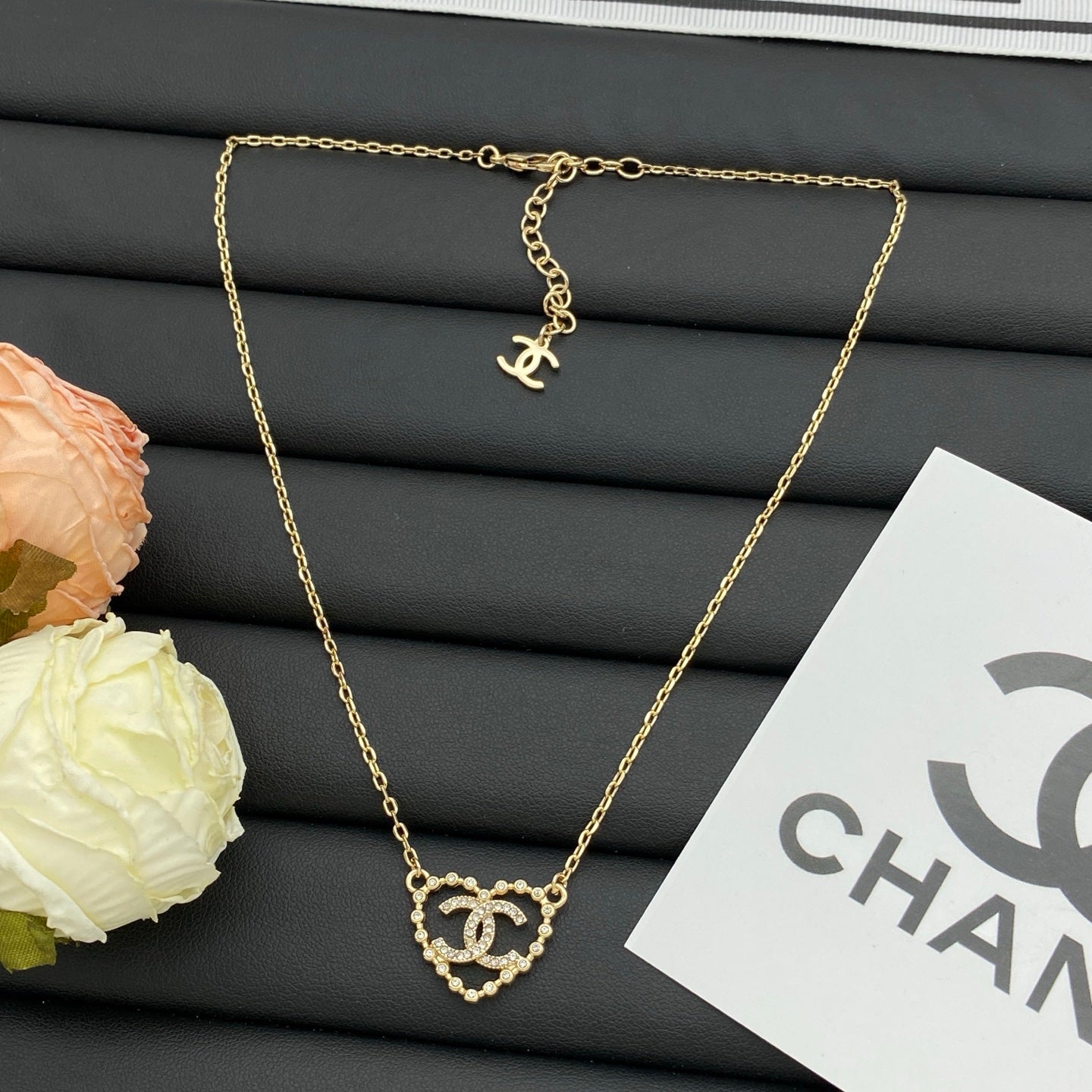Crystal Heart Outline & Rhinestone Charm Necklace – Gold & Silver