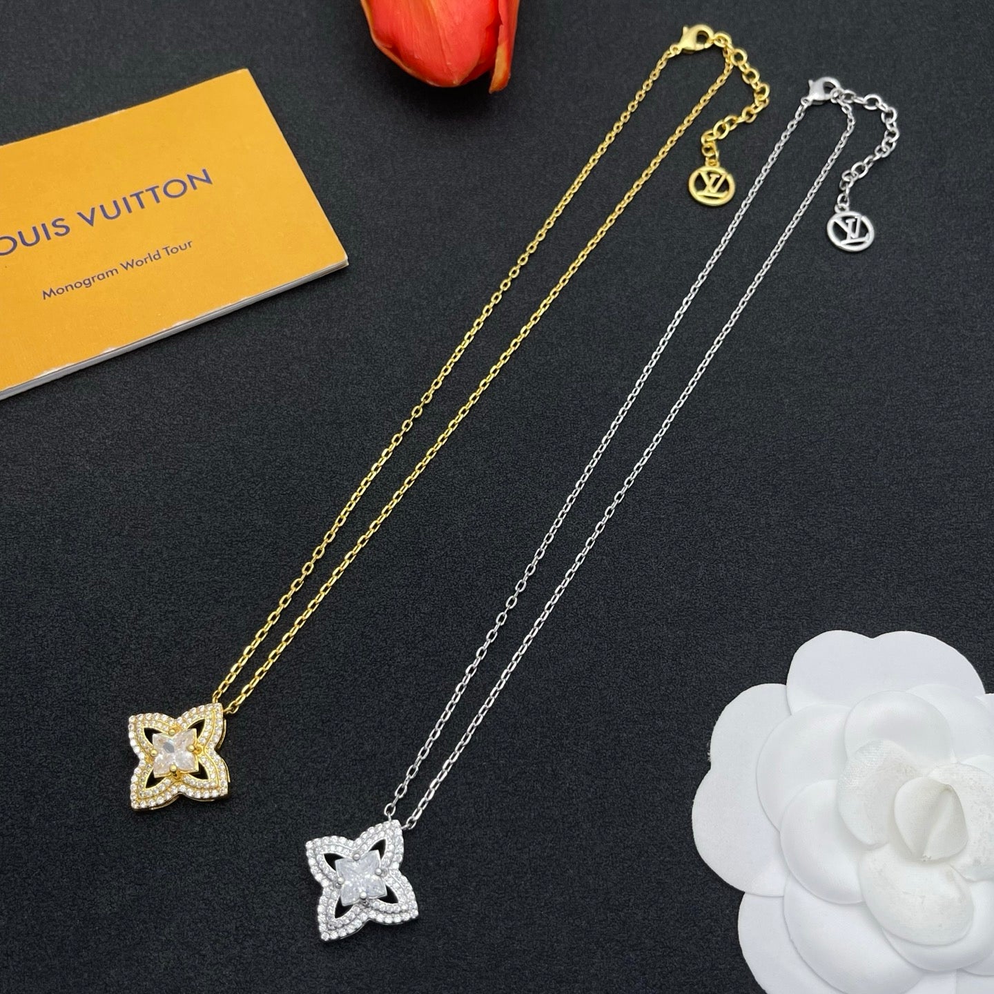 Pavé Hollow Four-Point Star Necklace with Oval Crystal Center