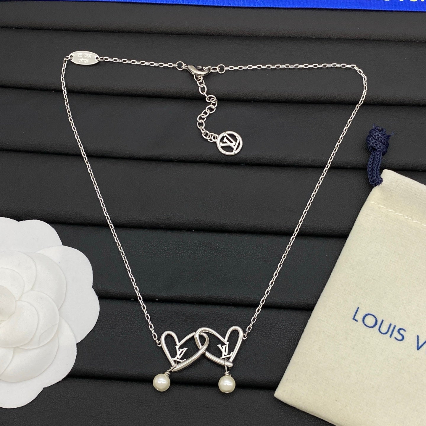 Interlocking Double Heart Pearl Drop Necklace & Bracelet Set