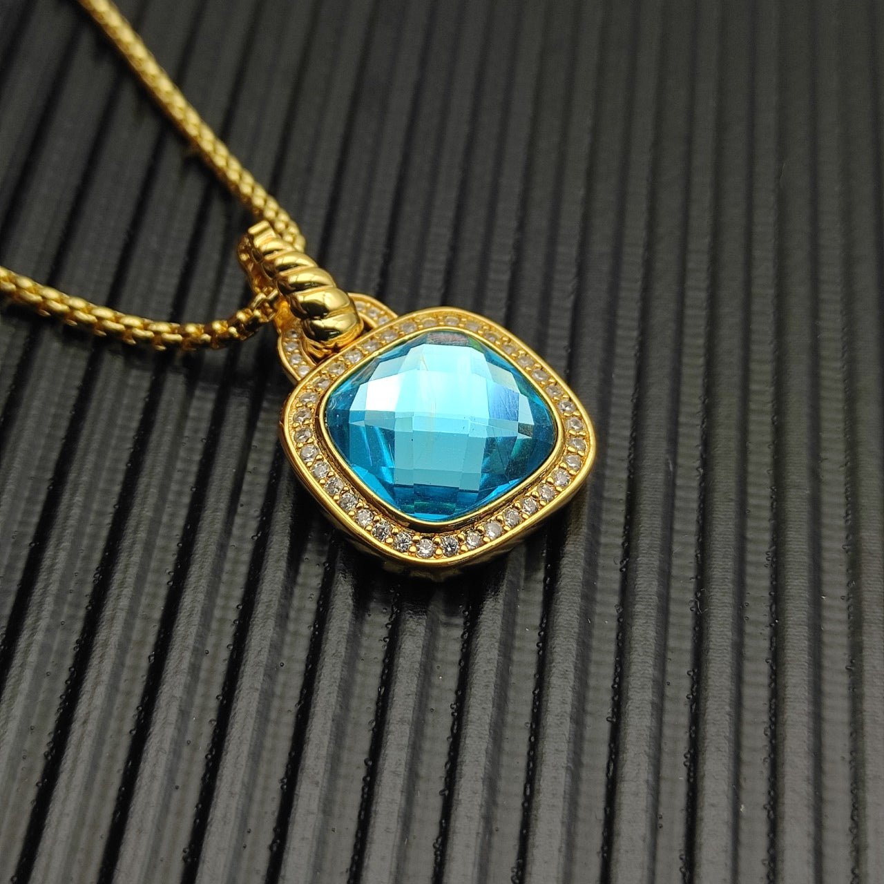 Colorful Crystal Square Pendant Necklace & Ring Set