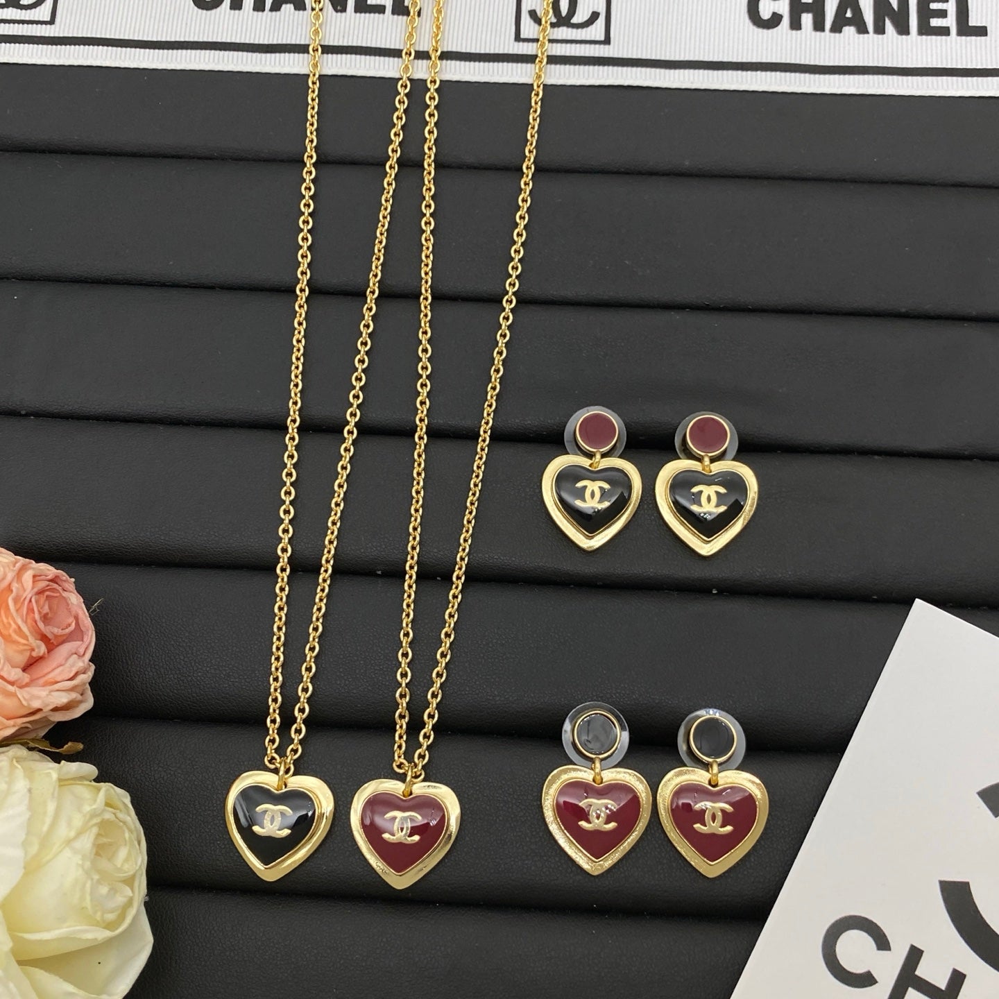 Golden Heart Pendant & Drop Earring Set