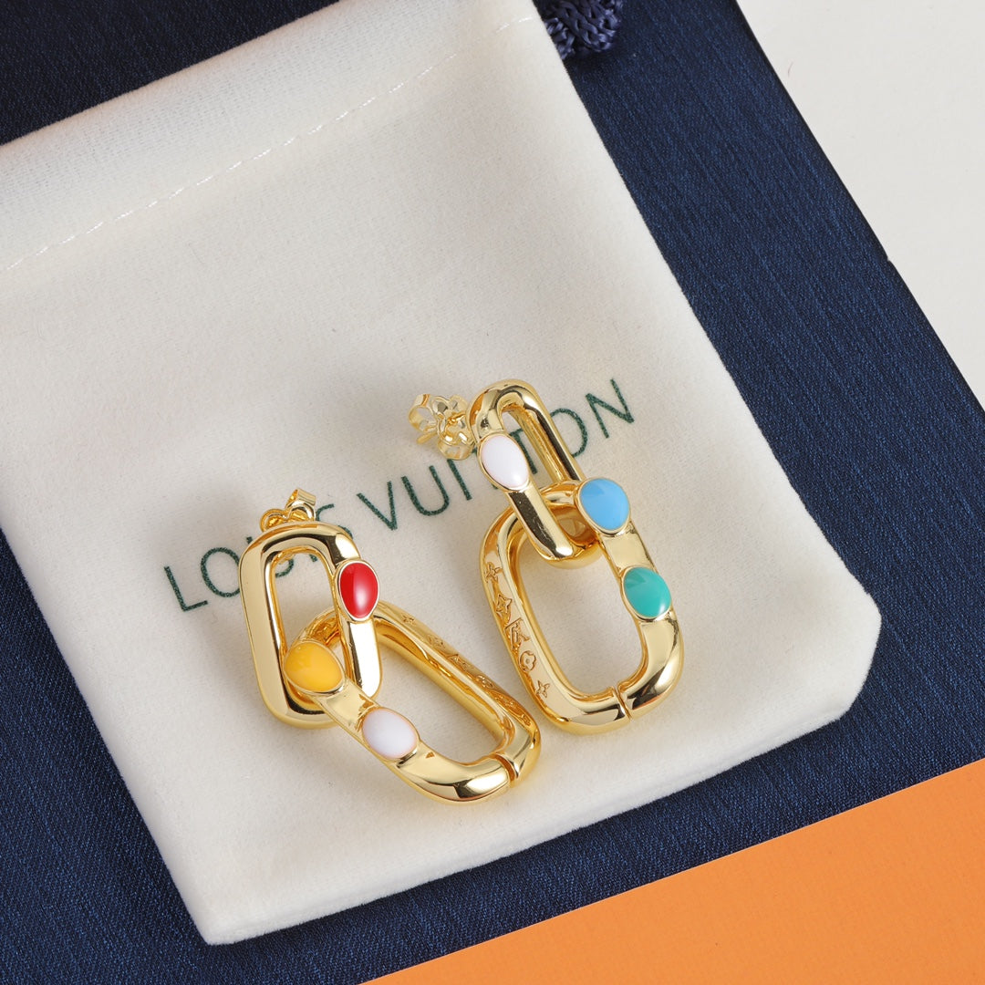 Colorful Enamel Dot Monogram Chain Jewelry Set – Gold-Tone Chunky Necklace, Bracelet & Earrings