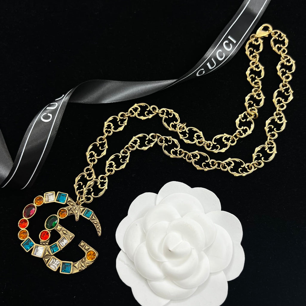 Multicolor Gemstone Logo Chain Jewelry Set