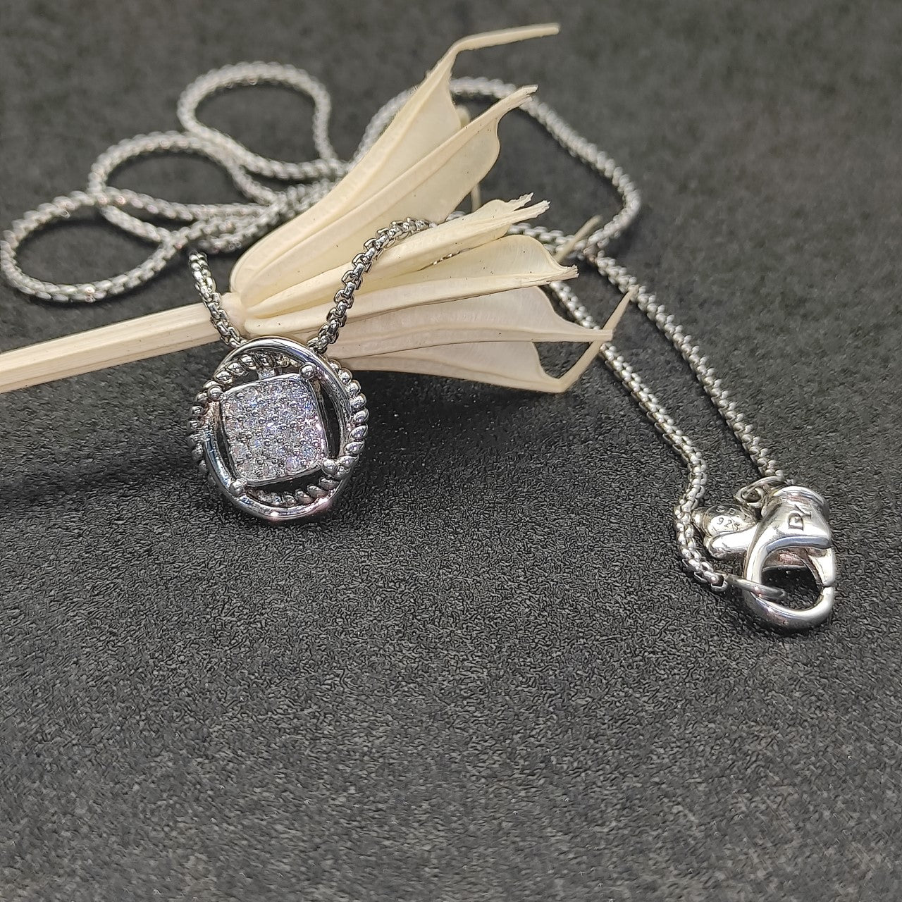 Twisted Bezel Cushion Crystal Pendant Necklace