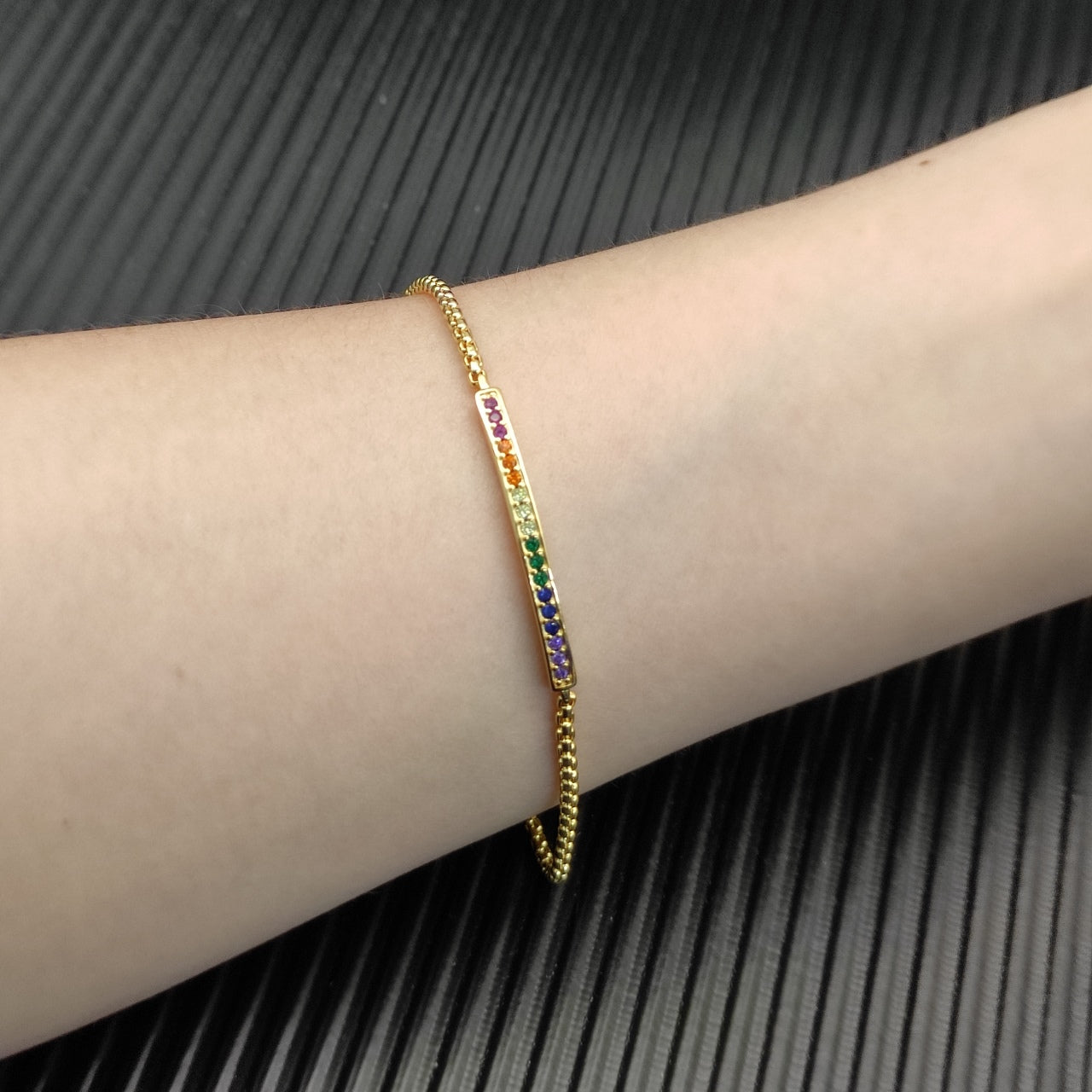 Multi-Color CZ Bar Pendant Necklace & Bracelet Set
