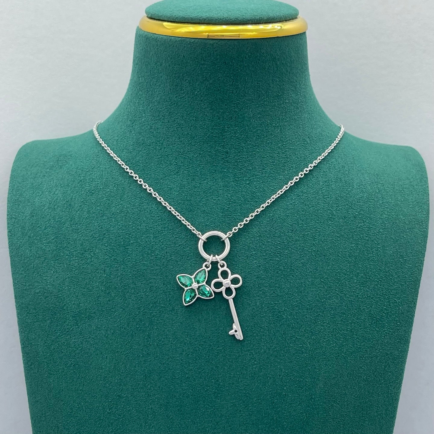 Emerald Floral Key Pendant Necklace