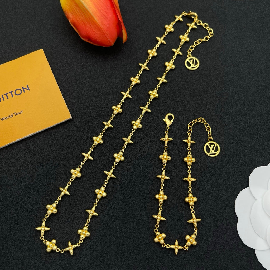Floral Station Chain Necklace & Bracelet Set