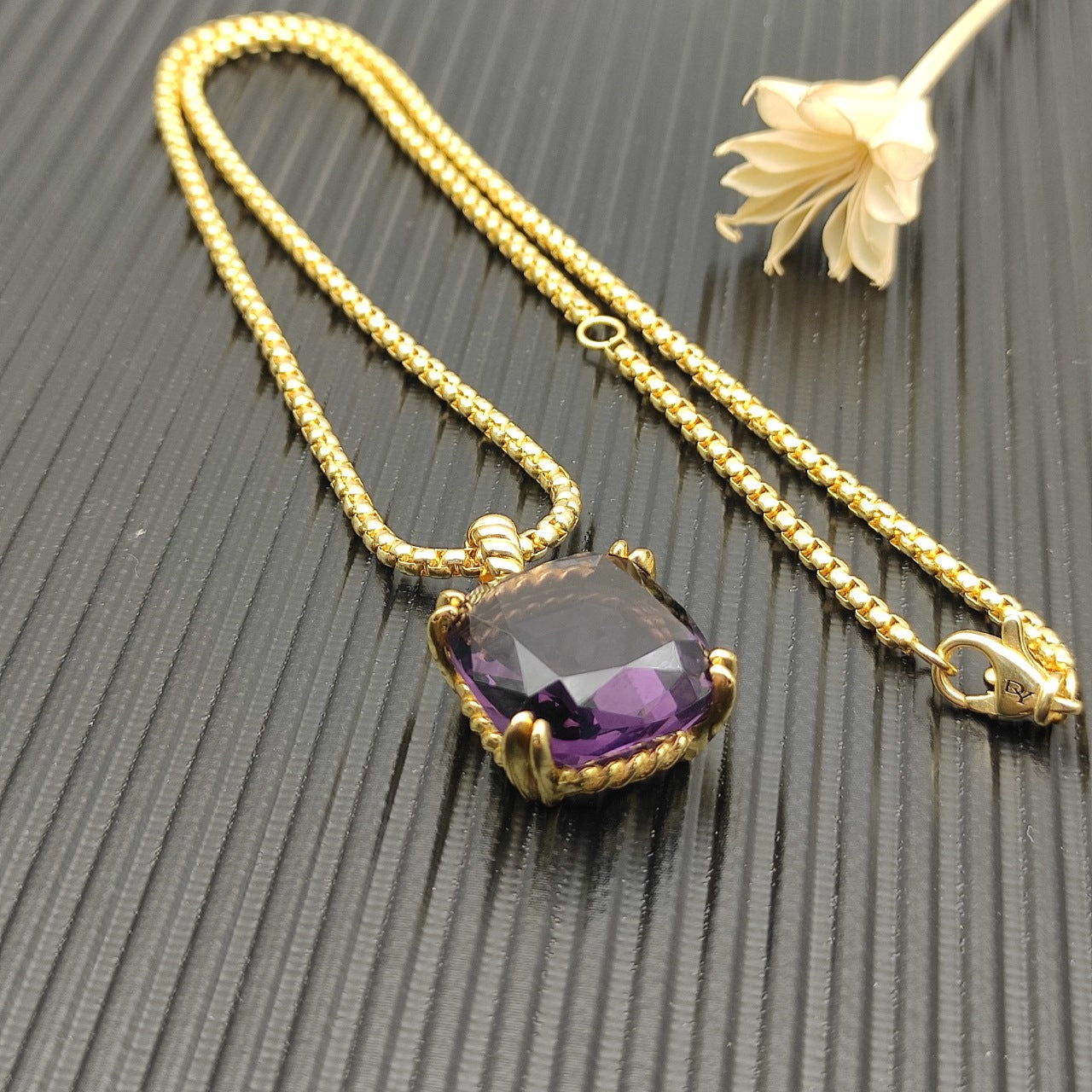 Large Cushion Cut Crystal Claw Pendant Necklace