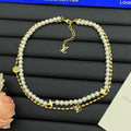 Faux Pearl & Oval Bead Star Flower Charm Necklace & Bracelet Set