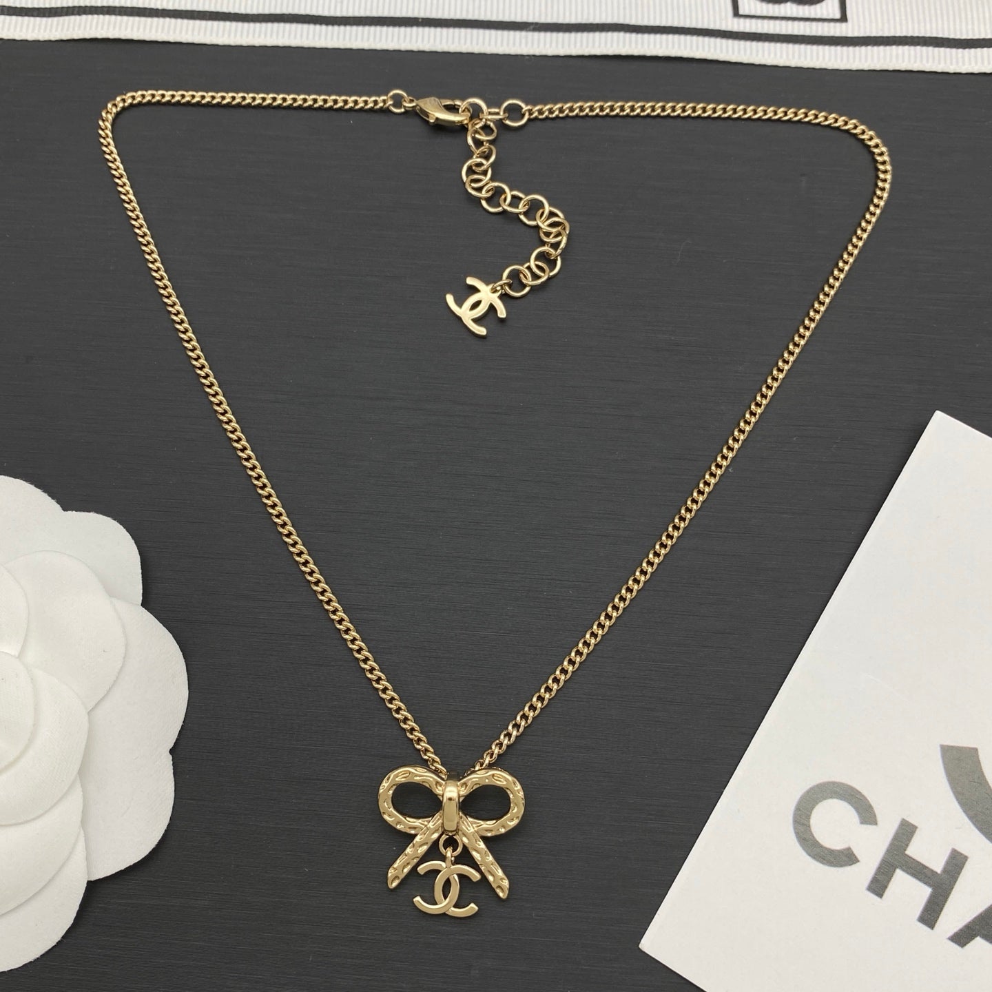 Bow Knot Logo Charm Necklace | Curb Chain | Gold & Silver Tone