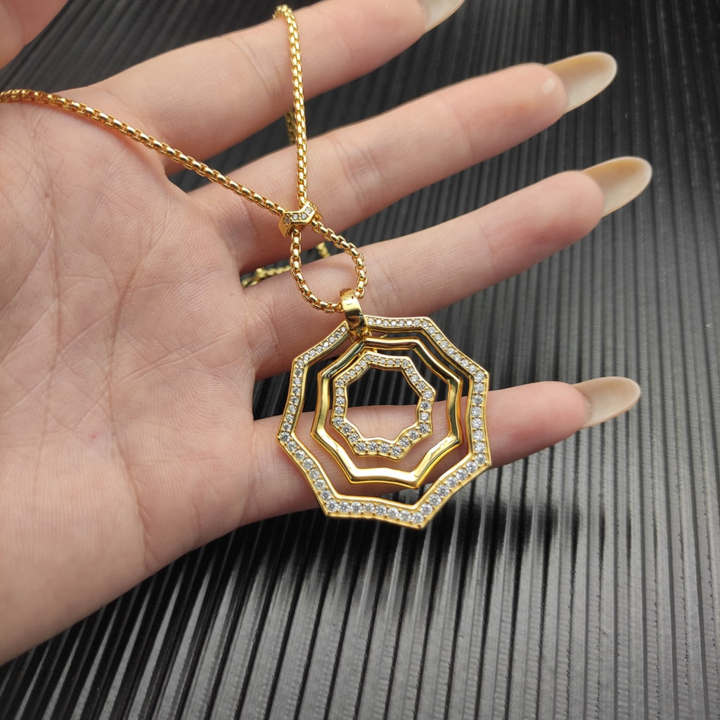 Geometric Octagon Pavé Pendant Necklace & Earring Set