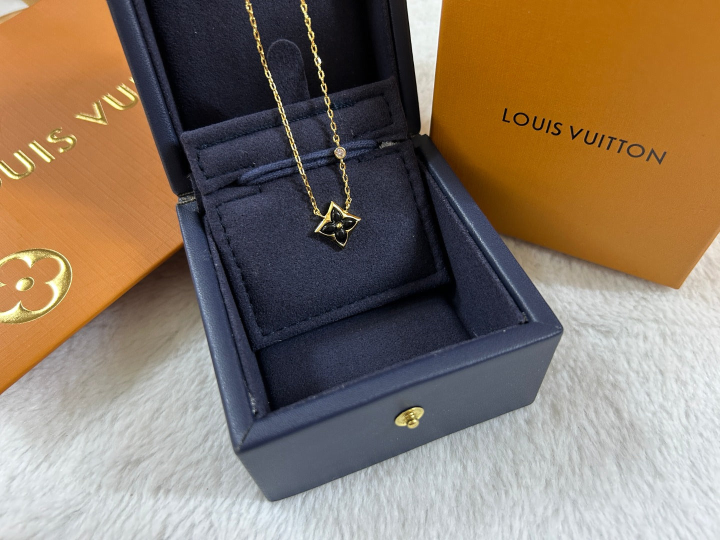 Black Enamel Bold Floral Pendant Necklace