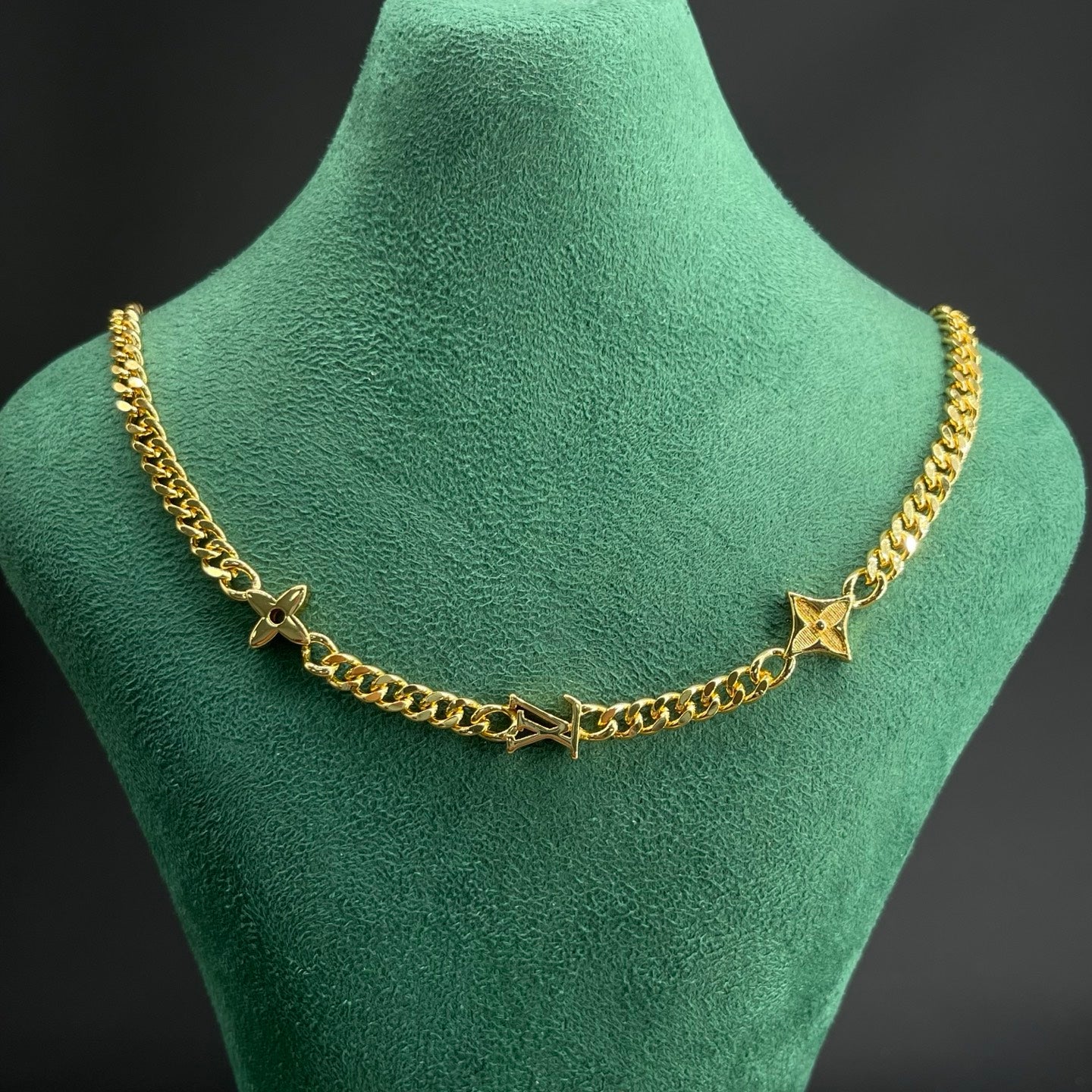 Monogram Charm Cuban Link Chain Necklace