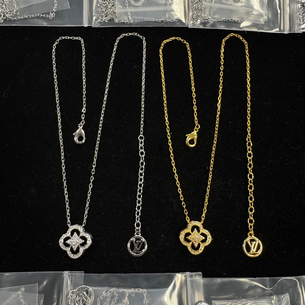 Pavé Cutout Four-Petal Flower & Star Pendant Necklace