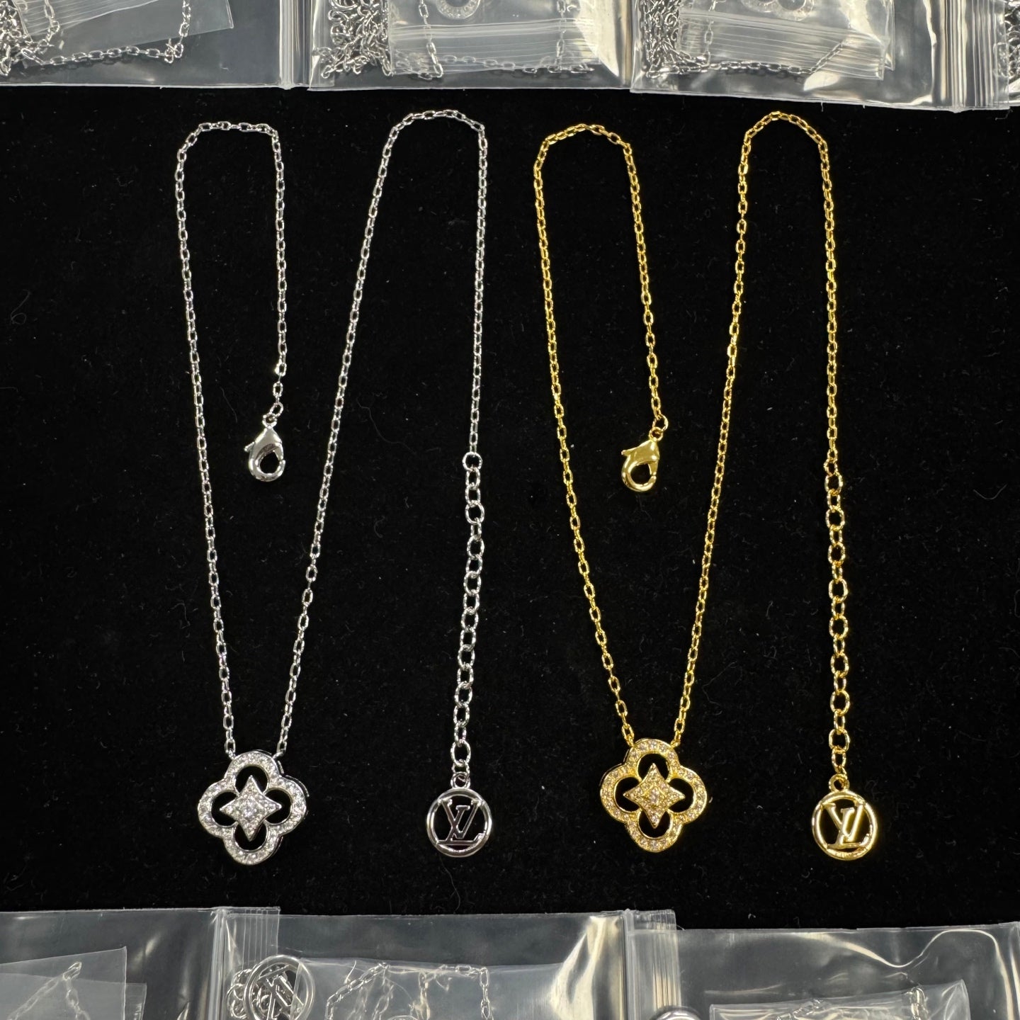 Pavé Cutout Four-Petal Flower & Star Pendant Necklace