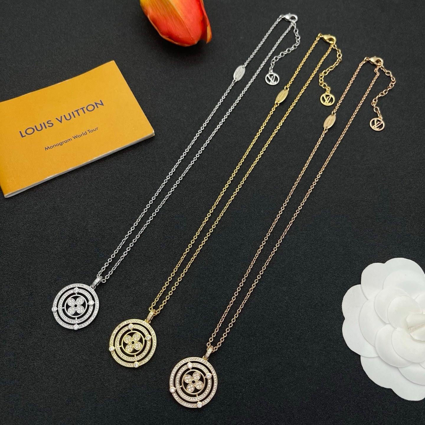 Pavé Double Halo Floral Pendant Necklace