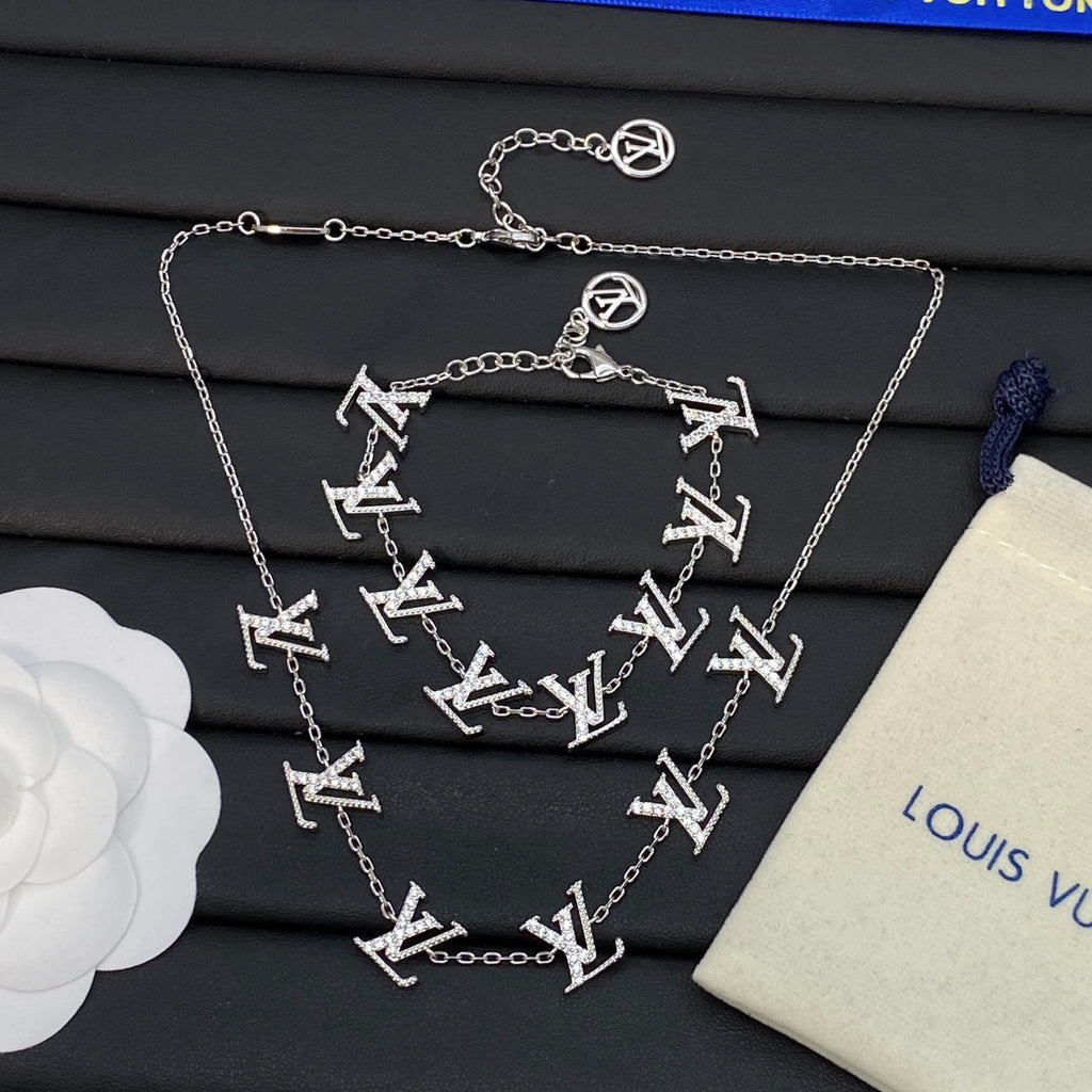 Pavé Crystal Monogram Letter Station Necklace & Bracelet Set