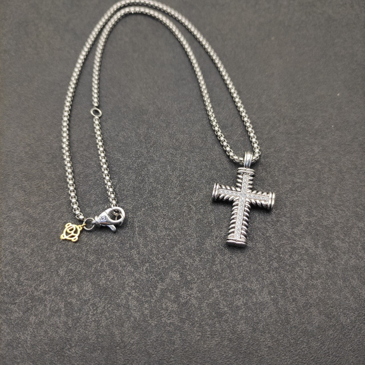 Cable Texture Pavé Cross Pendant Necklace