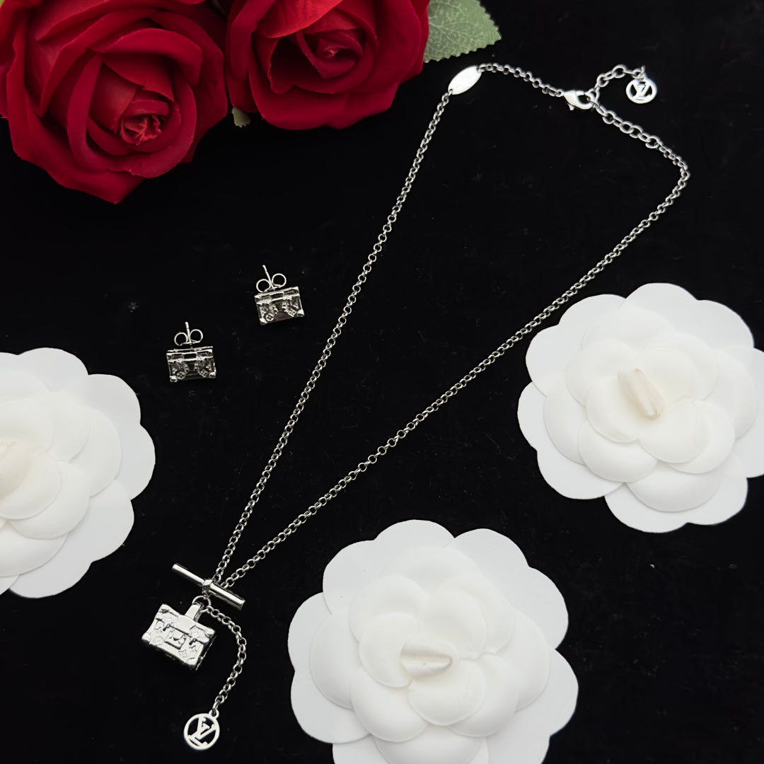 Miniature Luggage Charm Necklace & Earring Set