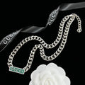 Green Enamel Logo Bar Cuban Chain Jewelry Set
