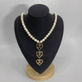 Pearl Strand Cascading Hollow Heart Charm Jewelry Set