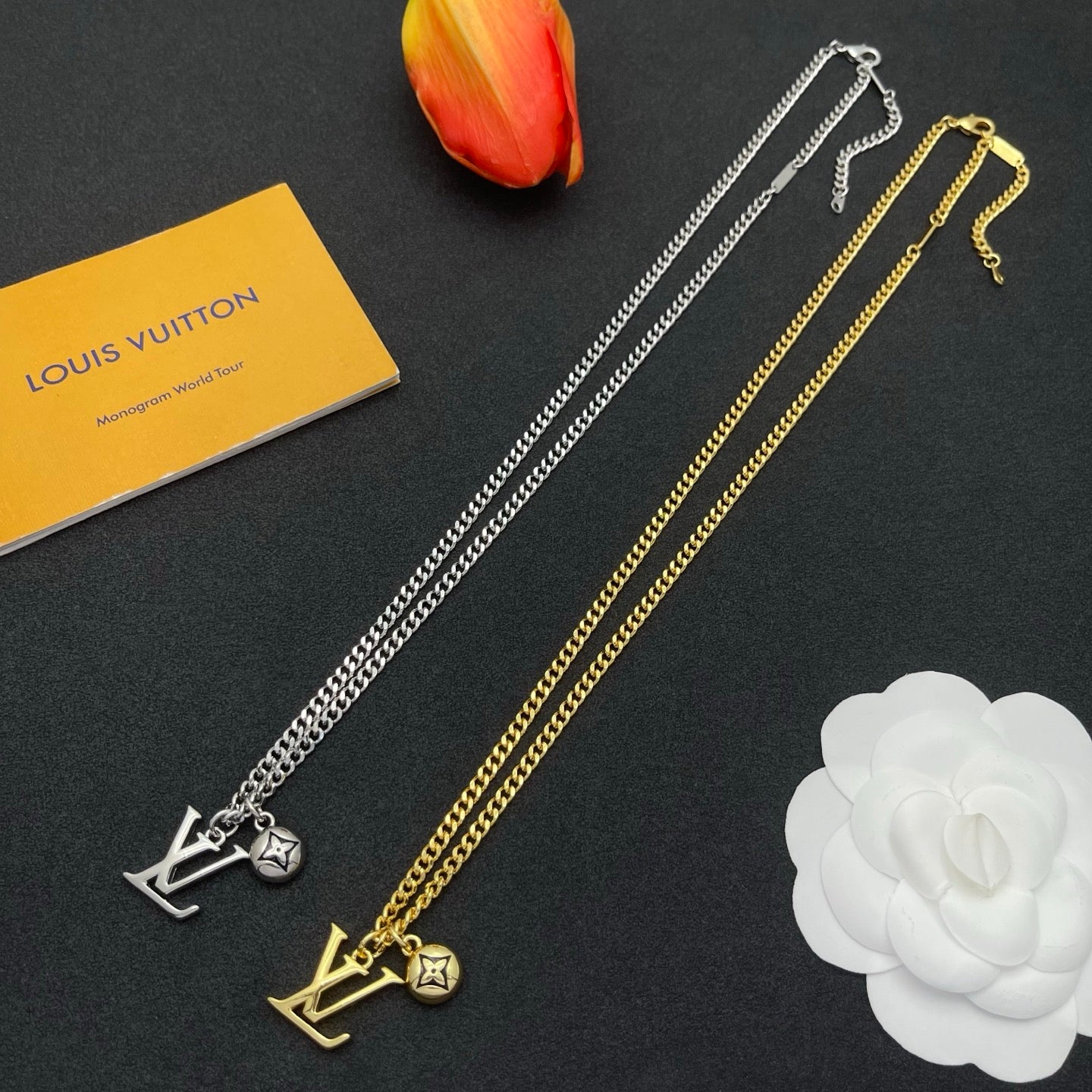 Bold Initial Letter & Four-Point Star Charm Curb Chain Necklace